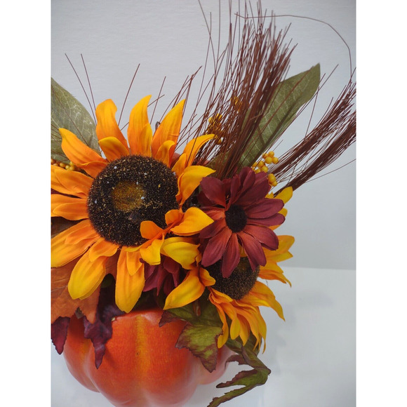Fall Harvest Pumpkin Floral Thanksgiving Autumn Table Centerpiece Decor w Lid! - Picture 6 of 8